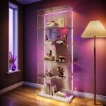 Vitrine en verre tremp� 5 niveaux avec �clairage led, 2 portes, meuble vitrine verre, protection anti ...