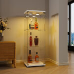 Vitrine en verre tremp� �clair�e led 42x36x125 cm ? meuble vitrine verre avec 2 �tag�res r�glables ? ...