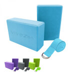 Lot de 2 briques de yoga 23 x 15 x 7, 5 cm et sangle de yoga 183 x 3, 8 cm - eva - bleu vivezen