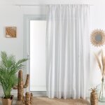 Voilage uni � galon fronceur et rayures fantaisie blanc 300x240 cm