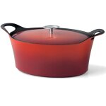 Volcan - cocotte ovale 29cm fonte de fer �maill�e rouge avec couvercle