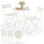 Vounot� ensemble de bistrot pliant en m�tal 3 pi�ces avec 1 table et 2 chaises cr�me