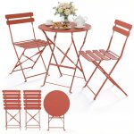 Vounot� ensemble de bistrot pliant en m�tal 3 pi�ces avec 1 table et 2 chaises rouge brique