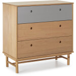 Commode de nuit magnus 3 tiroirs , bois massif , 80 cm largeur