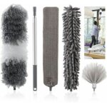 Vurahome - plumeau 5 en 1 t�lescopique avec t�te de loup en microfibre lavable et pliable, �quip� d'une ...