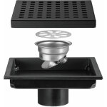 Vurahome - siphon de sol de douche carr� avec couvercle de grille amovible, acier inoxydable sus 304, ...