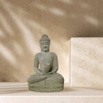 Statue d'extrieur zen bouddha pierre volcanique position offrande 50 cm