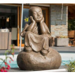 Wanda collection - statue moine shaolin pensif patin� brun antique 80 cm
