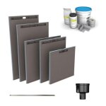 Wedi - receveur � carreler fundo riolito neo + barrette de finition inox + bonde vertical + kit d'�tanch�it� ...