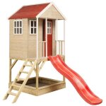Wendi toys maison en bois sur pilotis grenouille avec toboggan et bac � sable nature 280x197x242 cm