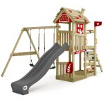 Wickey - aire de jeux portique bois farmflyer tois avec balanoire et toboggan maison enfant exterieur ...