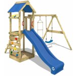 Wickey - aire de jeux portique bois freeflyer avec balan�oire et toboggan bleu maison enfant exterieur ...