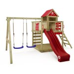 Wickey - aire de jeux portique bois smart cave avec balanoire et toboggan cabane enfant exterieur avec ...