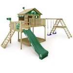Aire de jeux portique bois smart ocean avec balan�oire et toboggan maison enfant sur pilotis avec bac ...