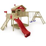Aire de jeux portique bois smart ocean avec balan�oire et toboggan maison enfant sur pilotis avec bac ...