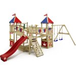 Aire de jeux portique bois smart queen avec balanoire et toboggan maison enfant exterieur avec bac  ...