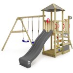 Wickey - aire de jeux portique bois smart savana avec balanoire et toboggan maison enfant exterieur ...