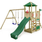 Wickey - aire de jeux portique bois smart savana avec balanoire et toboggan maison enfant exterieur ...