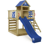 Wickey smart life cabane en bois avec toboggan et bac � sable en bleu