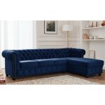Lisa design - william - canap� chesterfield d'angle droit - 4 places - en velours - bleu nuit