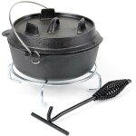 Wiltec - dutch oven marmite 4l en fonte dessous - plat lve - couvercle pied de support fait - tout pot ...