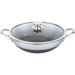 Wok 40cm - cheffinger - nid d'abeille - inox 18 / 10 - couvercle en verre tremp� - anti - rayures
