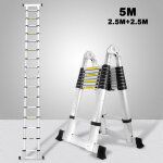 Wolketon echelle t�lescopique alu argent echelle pliante 2. 5m + 2. 5m a echelle � cadre avec barre d'appui ...