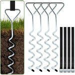 Wolketon kit 4 ancrages trampoline en acier galvanis� avec sangles 250 cm, piquets spirales anti - vent ...