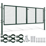 Wolketon portail de jardin double battant - vert, 300x100cm - portillon grillag� - avec poign�e, serrure, ...