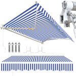 Wolketon store banne monobloc toile aluminium protection solaire durable 300 x 250 cm bleu blanc