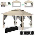 Wolketon tonnelle de jardin pliante 3, 3 � 3, 3 m avec moustiquaire ? tonnelle ext�rieure beige