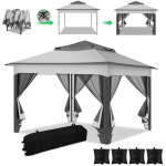 Wolketon tonnelle de jardin pliante 3, 3 � 3, 3 m avec moustiquaire ? tonnelle ext�rieure grise
