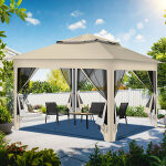 Wolketon tonnelle pop - up de jardin 3, 3 � 3, 3 m pliante avec moustiquaire, installation rapide, beige ...