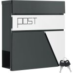 Bo�te aux lettres murale en m�tal, 37x10, 5x37cm, avec porte - journaux, couvercle, serrure et cl�, aspect ...