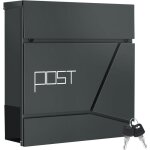 Bo�te aux lettres murale en m�tal, 37x10, 5x37cm, avec porte - journaux, couvercle, serrure et cl�, aspect ...