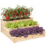 Woltu carr� potager � 3 niveaux, jardini�re sur�lev�e avec fond ouvert, en bois, design en escalier, ...