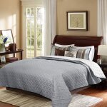 Woltu couvre lit  motif gomtrique en microfibre, patchwork rversible douce et agrable, gris fonc ...