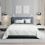 Couvre lit  motif gomtrique en microfibre, patchwork rversible douce et agrable, gris fonc + crme, ...