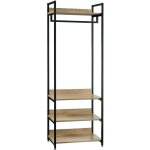Porte - manteau, avec un tringle et 4 Étagères en bois et acier, penderie ouverte, chêne clair + noir, ... Porte - manteau, avec un tringle et 4 Étagères en bois et acier, penderie ouverte, chêne clair + noir, ...