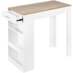 Woltu table de bar, table haute cuisine bois d'ing�nierie, 1 tiroir et 3 compartiments ouverts rangement ...