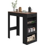 Woltu table de bar, table haute cuisine bois d'ing�nierie, 1 tiroir et 3 compartiments ouverts rangement ...