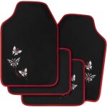Tapis de sol set, voiture tapis uni, broderie papillon, protecteur, 4 pi�ces, rouge et noir - woltu