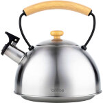 Wooden bouilloire � induction th�i�re sifflet 2, 3l acier inox. retro, poign�e en bois inox - briebe
