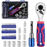 Coffret de douilles et embouts 42 pices, mini cls  cliquet 1 / 4' double tte 2 - en - 1, porte embouts ...