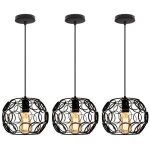 E27 suspension moderne lustre abat - jour de plafond en mtal pour chambre salon caf noir 24cm - 3pcs ...