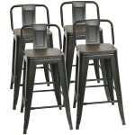 Hofuton lot de 4 tabourets de bar en mtal noir mat et assise en bois fonc avec dossier, chaise de bar ...