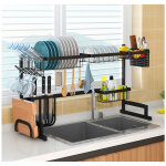 Hofuton �gouttoir � vaisselle au - dessus de l'�vier � 2 niveaux 85x32x52cm avec porte - ustensiles de ...