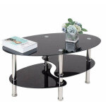 Wyctin - hofuton table basse table de salon en verre ovale avec pieds chroms noir