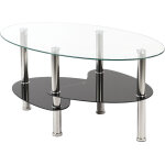 Wyctin - hofuton table basse table de salon en verre ovale avec pieds chroms transparent noir