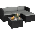 Yaheetech 5 pi�ces salon de jardin exterieur en polyrotin, 4 personnes ensemble mobilier avec 3 canap�s ...